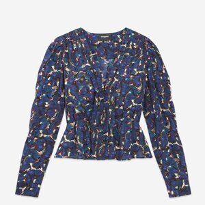 THE KOOPLES - BLUE TOP W/ PLEATING AND FLORAL MOTIF
